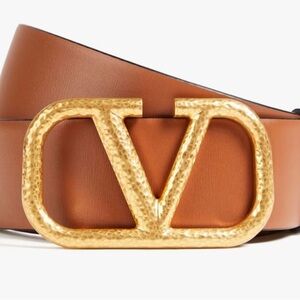 Brown Leather Belt with Gold Buckle